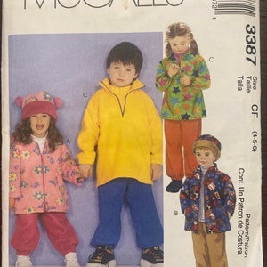 Fleece Jackets Pullover Top Pants and Hat Girls Boys Unisex Sewing Pattern McCalls 3387 Uncut Size 4 5 6