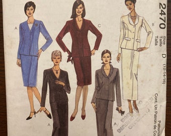 Semi Fitted Lined Jacket and Skirt in Two Lengths Womens Misses Sewing Pattern McCalls 2470 Uncut Size 12 14 16
