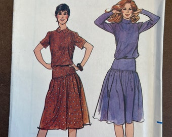 Back Zipper Top and A-Line Skirt Vintage Womens Misses Sewing Pattern Butterick 3457 Uncut Size 10