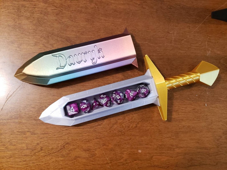 CUSTOMIZABLE Dice Dagger Tray | Dice storage\/box for D&D | Dice Box Sword | Sword and Scabbard 3D Printed! Get It Fully Personalized!