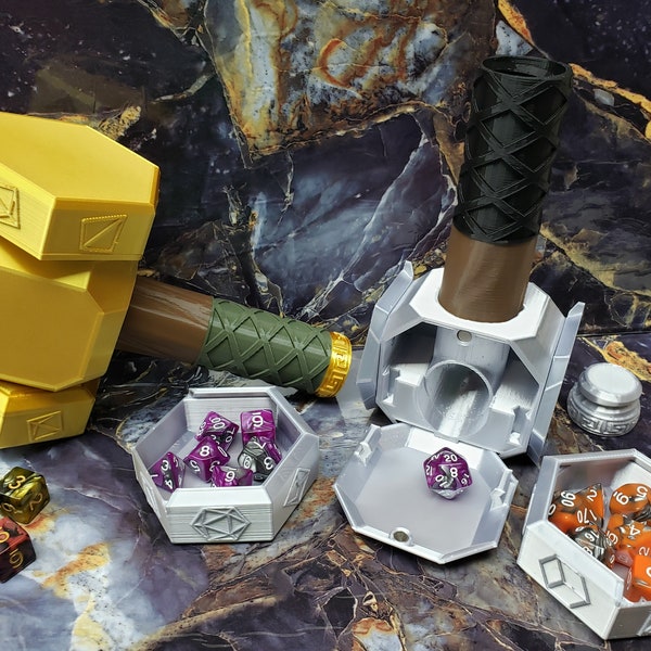 Hammer Dice Tower and Vault | Dice Storage and Tower for Dungeons & Dragons TTRPG | Dice Box Hammer | Personalize Your Colors!