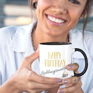 Ceramic cup with saying: HAPPY BIRTHDAY FAVORITE PERSON!. Perfect as a birthday gift.