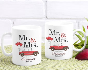 Pärchen tasse mit Motiv und Name. MR&MRS - Geschenkidee für verliebte- Ehepaare. Zum Valentinstag, Hochzeit / Braut Party. Personalisierbar.