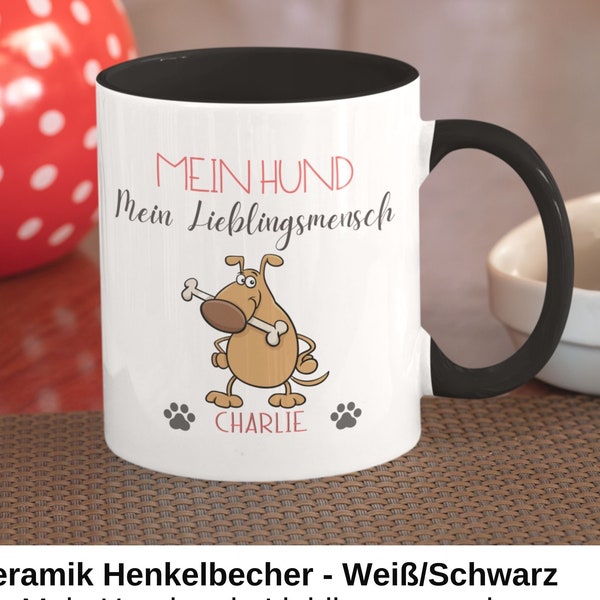 Ceramic mug with dog motif and saying "My dog, my favorite person" gift for dog lovers, women, girlfriends or colleagues