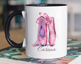 Copa de ballet - Preciosas bailarinas con motivos en color rosa acuarela. Regalo de cumpleaños personalizado para niñas y todos los que aman el ballet.