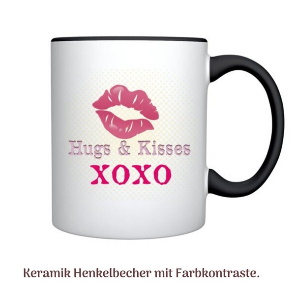 Ceramic cup with KUSSMUND motif. HUGS & KISSES. Perfect as a gift for lovers on Valentine's Day, birthdays or anniversaries.