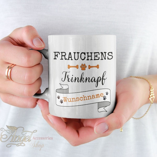 Home Office oder Büro Tasse mit Motiv & Spruch: Frauchens Trinknapf. Wichteln oder Geburtstag, Geschenkidee für Hundeliebhaber oder Kollegin