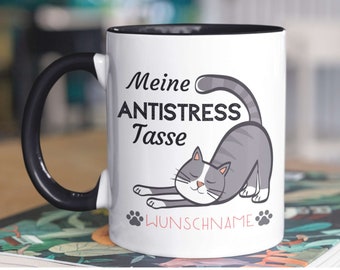 Ceramic mug with funny cat print motif ''My Antistress Mug'', gift for cat lovers, women, girlfriends or work colleagues