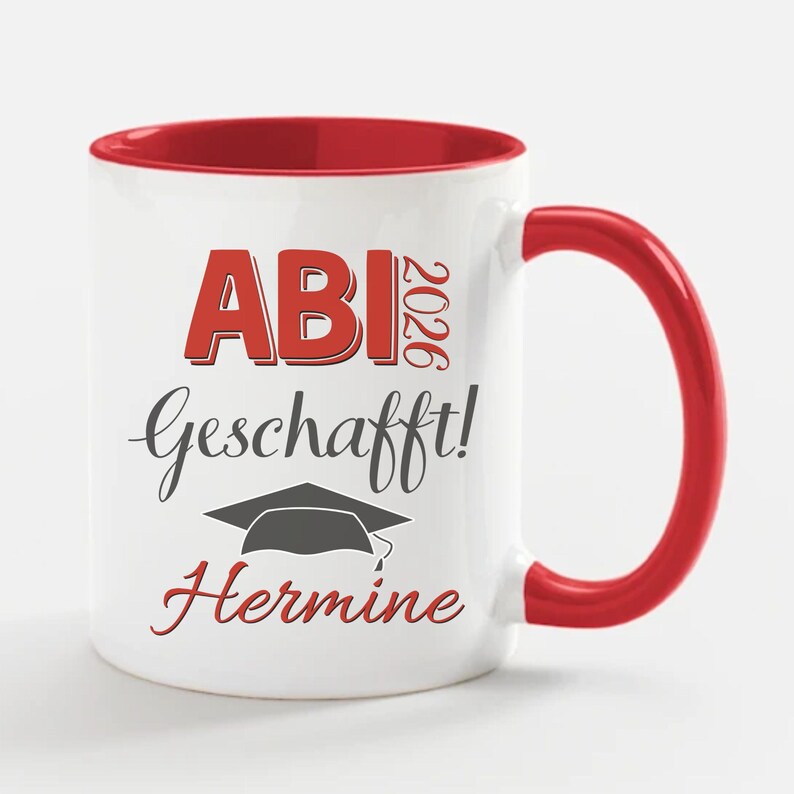 Personalized graduation mug with the saying: Graduation 2026 – Done! Congratulate your child on their graduation in style with this saying! Weiß/Rot