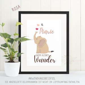 Posters | Personalized name picture | Nursery. Art print &quot;Elephant baby.. little miracle&quot;. Gift for a birth, birthday and much more.