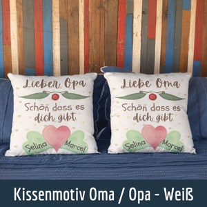Almohada para abuela o abuelo de nietos - personalizada con nombre. Funda de almohada de 45 x 45 cm incluido relleno. Regalo Navidad cumpleaños