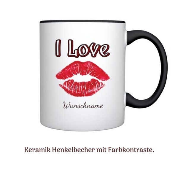 Ceramic cup with KUSSMUND motif. Perfect as a gift for lovers on Valentine's Day, birthday or anniversary. Personalizable.