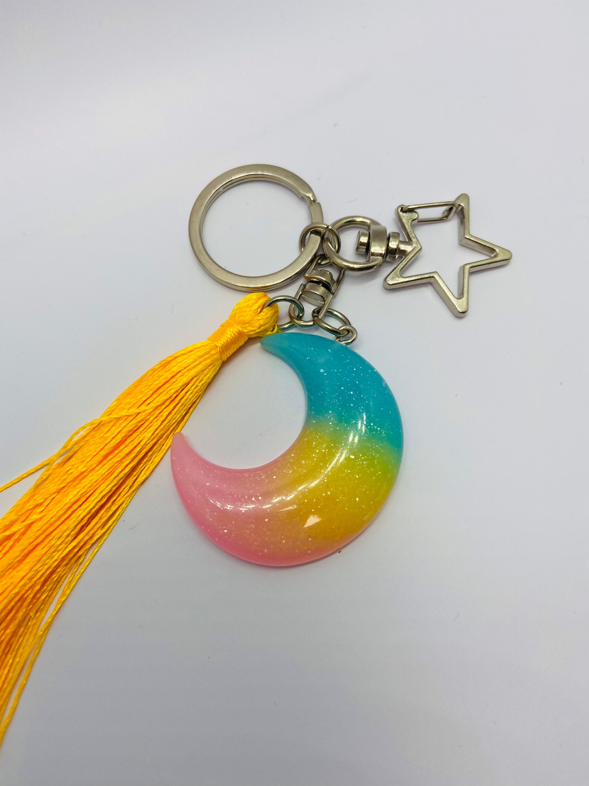 Moon keyring / glitter resin keyring / personalised gift / Etsy