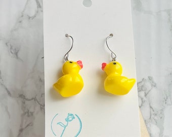 Yellow rubber duck earrings, novelty duck earrings, gift for duck fan, birthday gift for her, stocking stuffer, secret santa gift for her