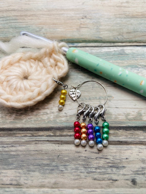 Crochet Stitch Markers Jewelry 24Pcs Glass Bead Stitch Markers, Clip-on Crochet Stitch  main image 3