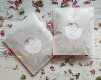 Biodegradable Confetti. Personalised Floral Stickers.  Pre filled packets. Wedding confetti. Petal confetti.Confetti Packets. Confetti.