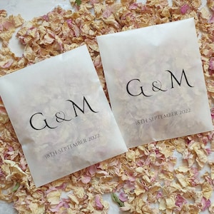 Biodegradable Confetti. Personalised Printed Pre filled packets.  Wedding confetti.  Petal confetti. Confetti Packets. Confetti.