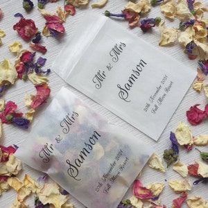 Confettis biodégradables. 10 paquets imprimés personnalisés pré-remplis. Pétales de fleurs séchées naturellement. Confettis de mariage. Paquets de confettis