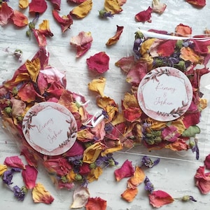 Coriandoli Biodegradabili. Buste precompilate con adesivi personalizzati. Petali di fiori essiccati naturalmente. Coriandoli di nozze. Coriandoli a petalo.