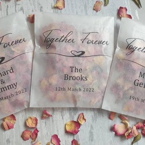 Biodegradable Confetti. Together forever Personalised Printed Pre filled packets. Wedding confetti.Petal confetti. Confetti Packets.Confetti