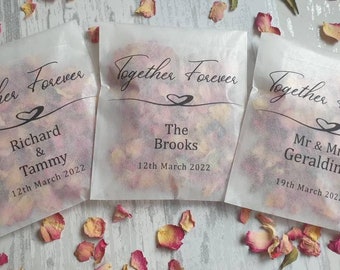 Biodegradable Confetti. Together forever Personalised Printed Pre filled packets. Wedding confetti.Petal confetti. Confetti Packets.Confetti