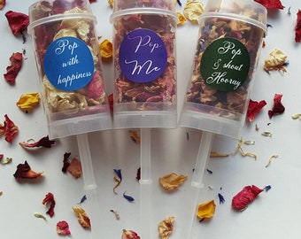 Biodegradable Confetti.  Pre filled Push Pop. Naturally dried flower petals.Petal confetti - Wedding Poppers