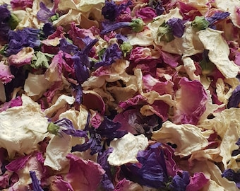 Biodegradable Confetti.  Purple  and Ivory. Wedding confetti. Dried rose petal confetti. Dried flower confetti. Petal confetti