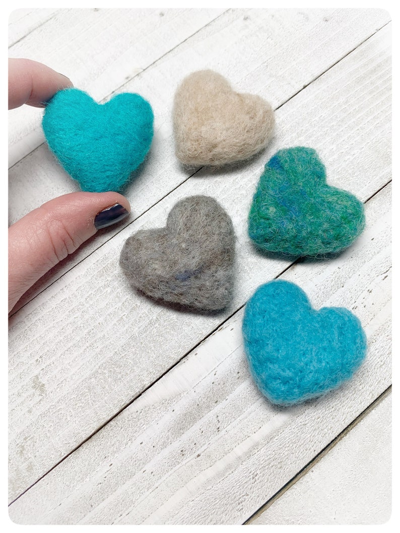 Valentine's Day Decor Needle Felted Woolen Heart Puffed Wool Hearts Beach Blue Wool Hearts Set of 5 Small Hearts Ocean Blue Hearts