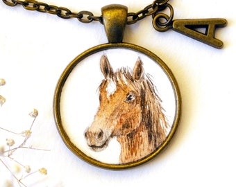 Collier de cheval personnalisé Collier de portrait de cheval Collier de cheval peint à la main Collier de cheval aquarelle personnalisé Portrait de cheval personnalisé