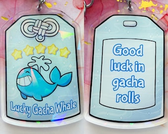 Lucky Gacha Whale Omamori Good Luck Charm 2.5" Holographic Acrylic Charm