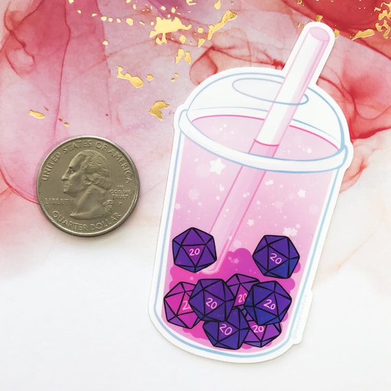 D20 Bubble Tea Holographic Acrylic Charms Pink