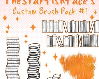 TheStarfishface Brush Pack #1 [For CLIP STUDIO PAINT] | Coins, Books, Sparkles, and Grass Brushes