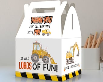 Contruction Theme Party Favor Boxes - It was loads of fun - Under Construction - Thank you for celebrating with me