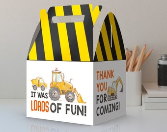 Contruction Theme Party Favor Boxes - It was loads of fun - Under Construction - Thank you for celebrating with me - Stripe Top Favor Box