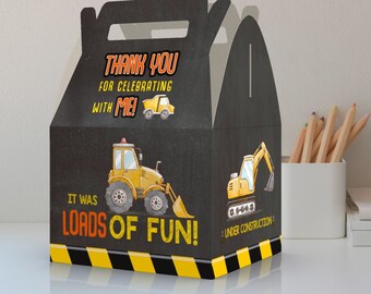 Contruction Theme Party Favor Boxes - It was loads of fun - Under Construction - Thank you for celebrating with me - Favor Box