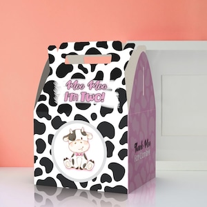 2nd Birthday Moo I&#39;m Two Cow Theme with Pink Party Favor Boxes