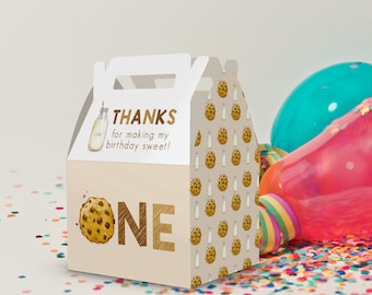 First Birtday Cookies and Milk Theme Party Favor Boxes