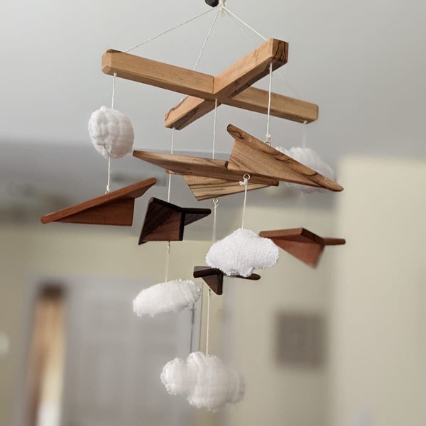 Wooden Paper Airplane Baby Mobile