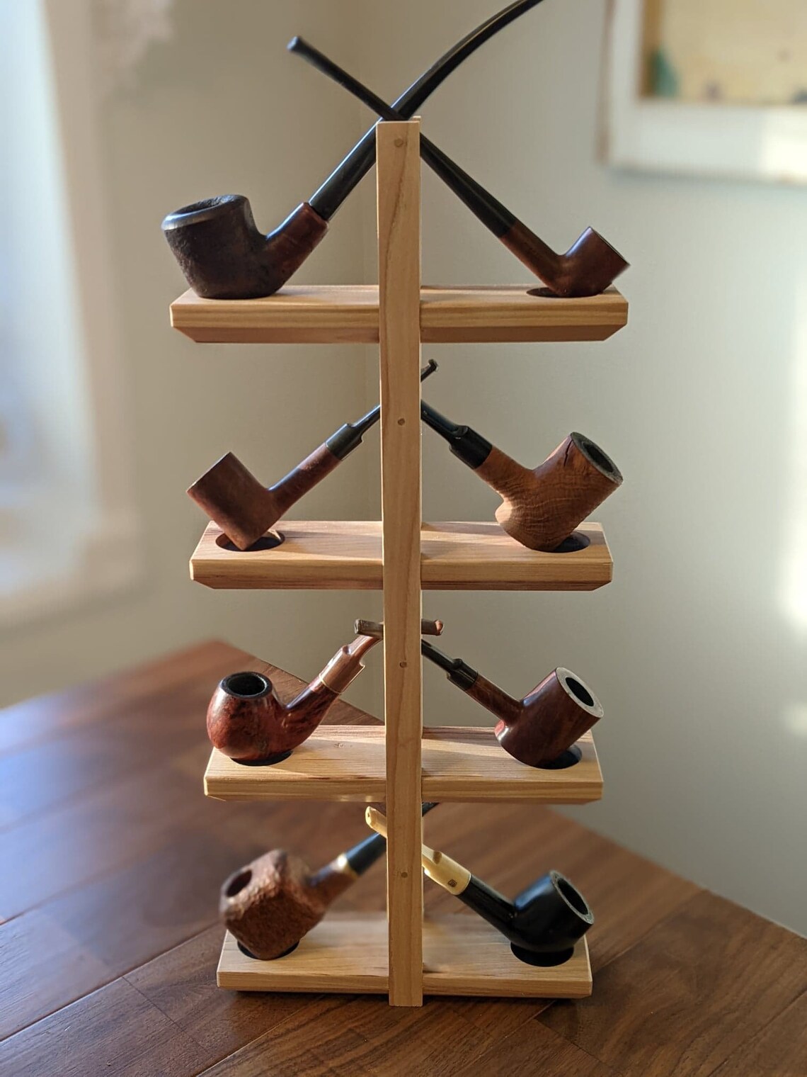 Wall Mounted Tobacco Pipe Stand in Hickory With Brass Accents Etsy