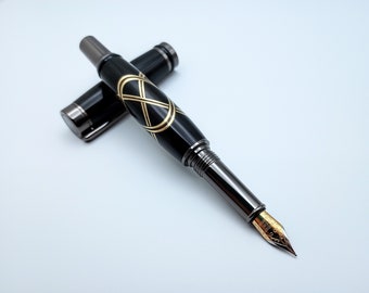 Celtic Knot Fountain Pen: Gaboon Ebony & Brass | Tungsten Shade Hardware | Hand Turned Exotic Collectible | Handmade by Alexander Woodcraft