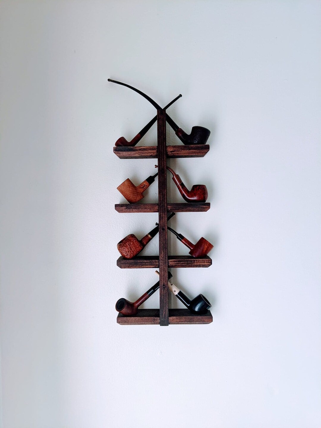 Wallmounted Tobacco Pipe Stand, Handcrafted in the U.S.A, Rustic Dark