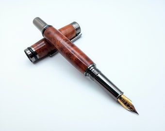 Burl Fountain Pen: Red Coolibah | Tungsten Shade Hardware | Hand Turned Wood Pen | Exotic Calligraphy Pen | Handmade by Alexander Woodcraft