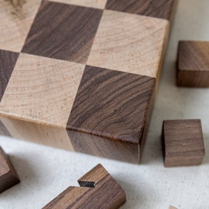 End Grain Chess Set, 12x12x1.25 in Walnut and Ambrosia Maple, Pieces Included, Modern Wood Chess Set, Extra Thick Chess Board image 2