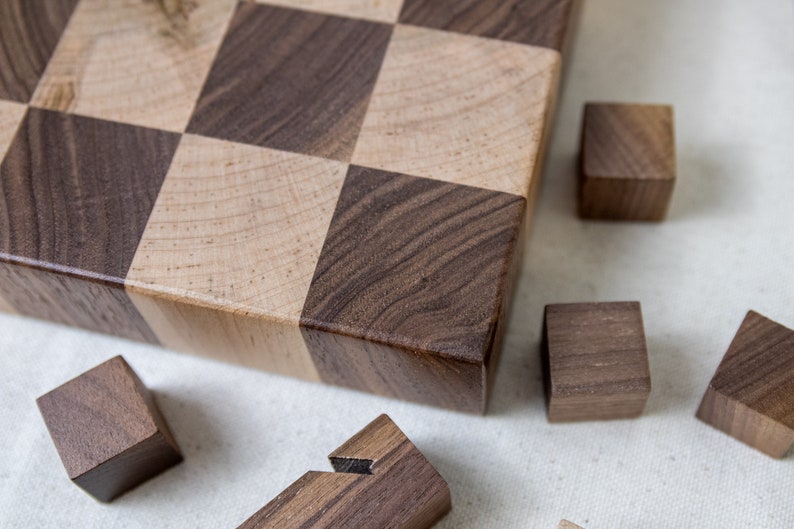 End Grain Chess Set, 12x12x1.25 in Walnut and Ambrosia Maple, Pieces Included, Modern Wood Chess Set, Extra Thick Chess Board image 2