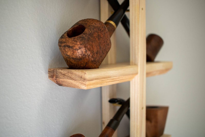 Wall Mounted Tobacco Pipe Stand in Hickory With Brass Accents Etsy