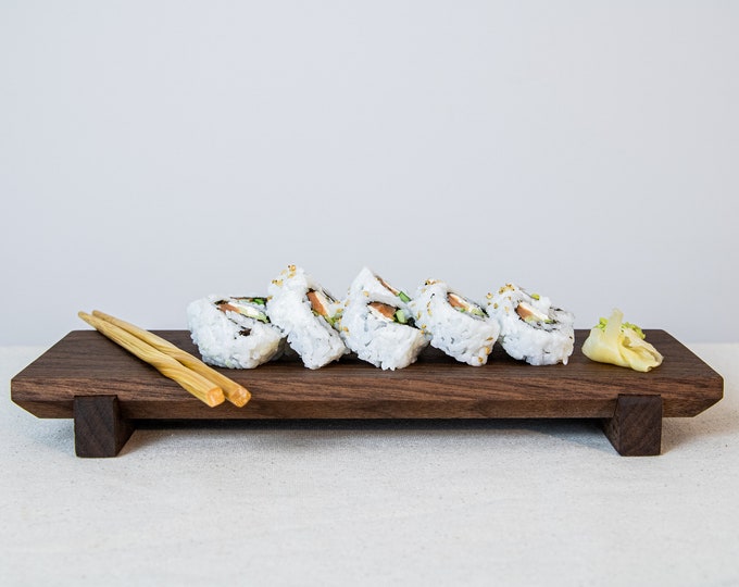 3 pc. Sushi Board Set | Dark Walnut Sushi Boards | Handmade Sushi Platter | Sushi Serving Set | Wooden Sushi Tray | Three Piece Sushi Set