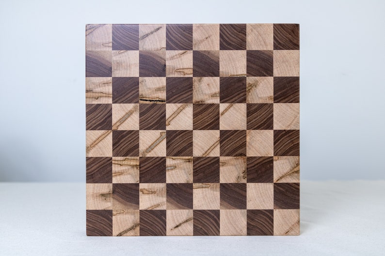 End Grain Chess Set, 12x12x1.25 in Walnut and Ambrosia Maple, Pieces Included, Modern Wood Chess Set, Extra Thick Chess Board image 8