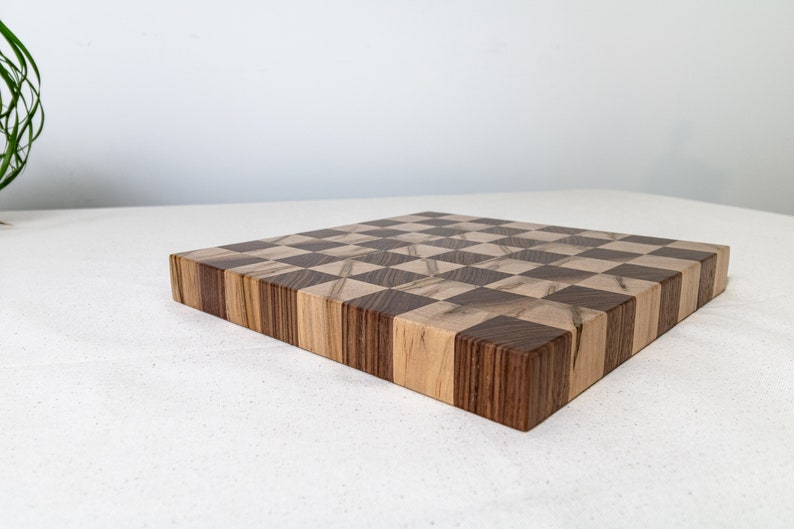 End Grain Chess Set, 12x12x1.25 in Walnut and Ambrosia Maple, Pieces Included, Modern Wood Chess Set, Extra Thick Chess Board image 6