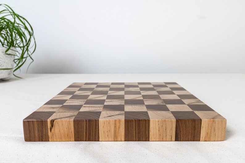 End Grain Chess Set, 12x12x1.25 in Walnut and Ambrosia Maple, Pieces Included, Modern Wood Chess Set, Extra Thick Chess Board image 4