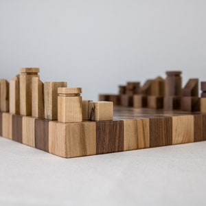 End Grain Chess Set, 12x12x1.25 in Walnut and Ambrosia Maple, Pieces Included, Modern Wood Chess Set, Extra Thick Chess Board image 3